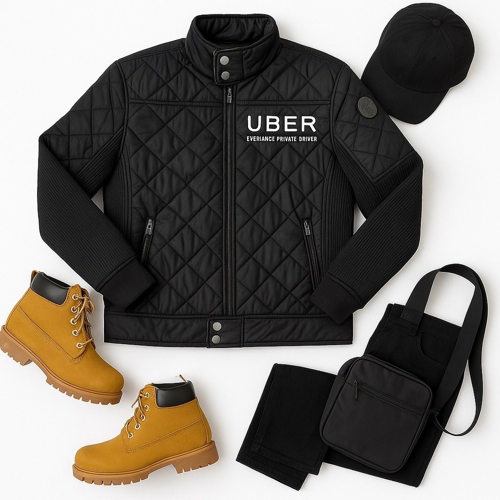 Premium Lounge Uber Quilted Jacket XL Black Full Zip Driver Jacket Rare EUC